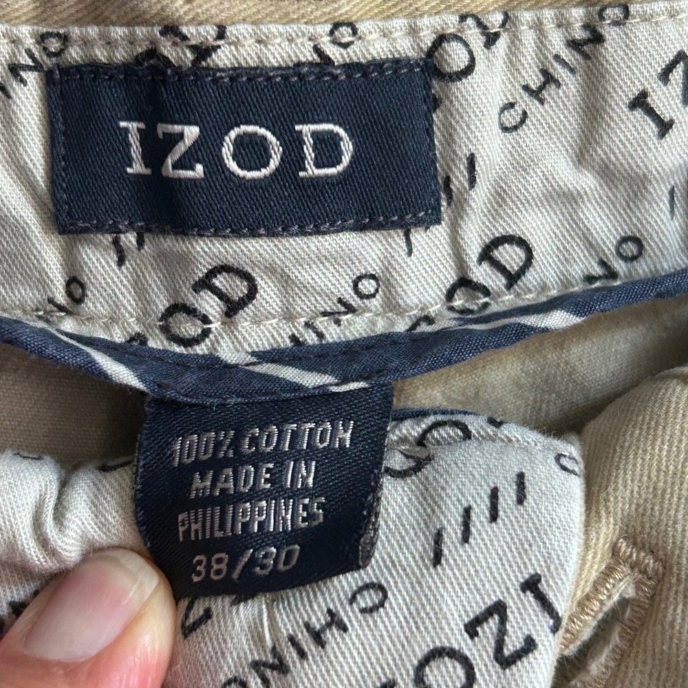 IZOD Mens Khaki Chino Pants Tan 100% Cotton Straight Leg Trousers 38x30 - Picture 3 of 10
